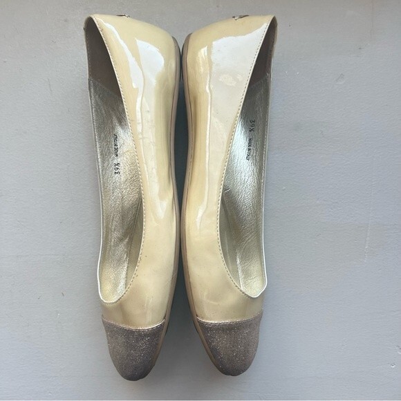 Jimmy Choo Tan Beige Ballet Flats with Sparkly Gold Toe Women EU 39.5 US 9 - 9.5 - Picture 5 of 14